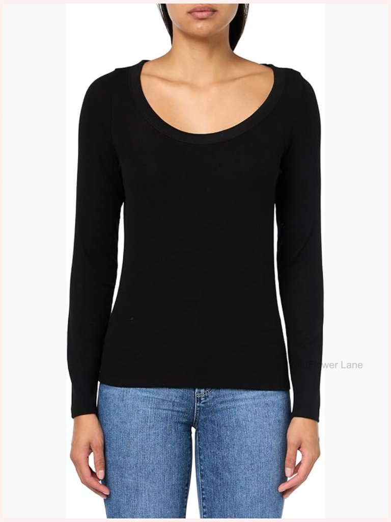 Women's Long Sleeve Scoop Neck T-Shirt Cotton Blend Fitted Wardrobe Staple